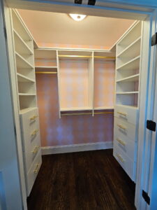 White Melamine Closet with Gold Accents