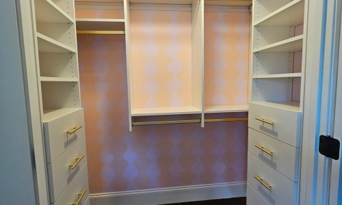 Chic Girl’s Closet with White Melamine and Gold Hardware